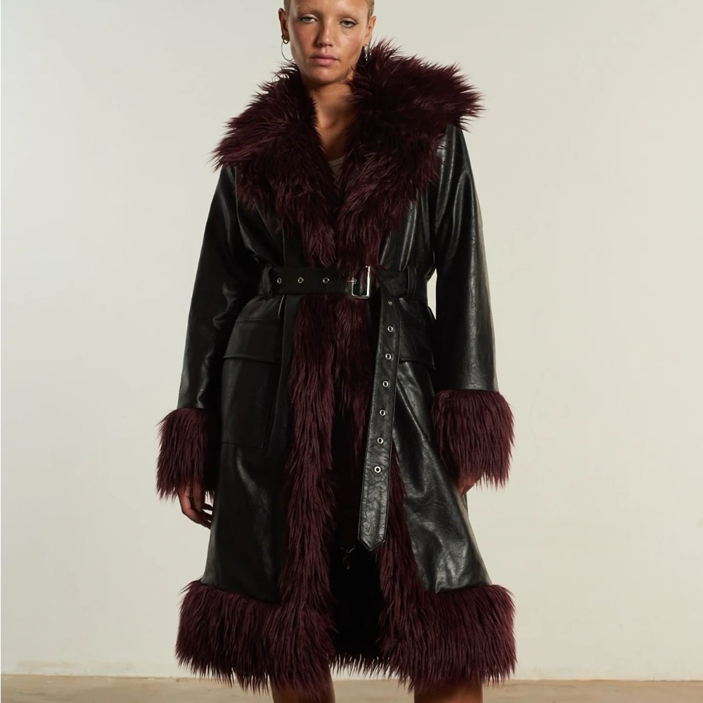 The Ragged Priest Black Leather Fur Coat Medium 6-8